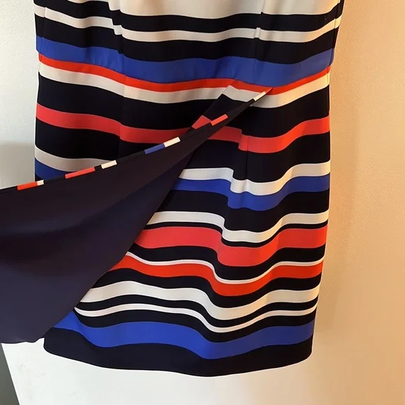 Vince Camuto Lined Navy, Blue, White & Coral Striped Dress - Picture 4 of 11